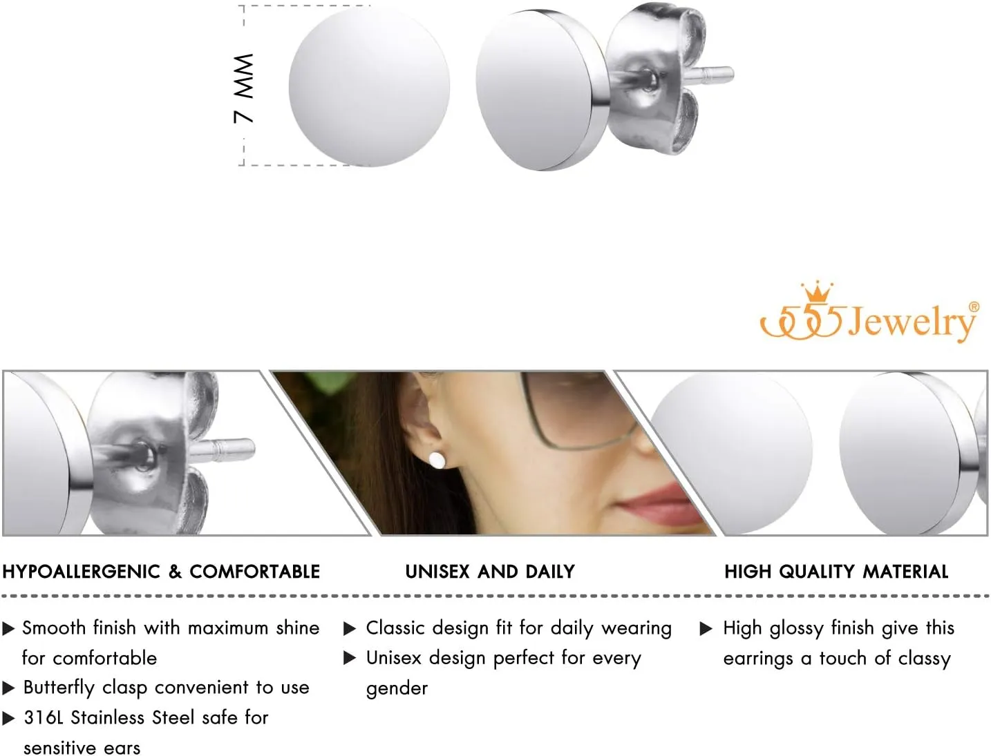 555Jewelry Womens Stainless Steel Minimal Matte Circle Disc Stud Round Shape Earrings