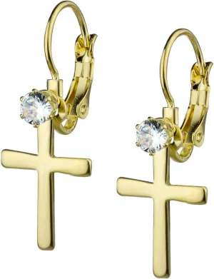 555Jewelry Womens Stainless Steel Small Cross CZ Stud Dangle Lever Back Earrings