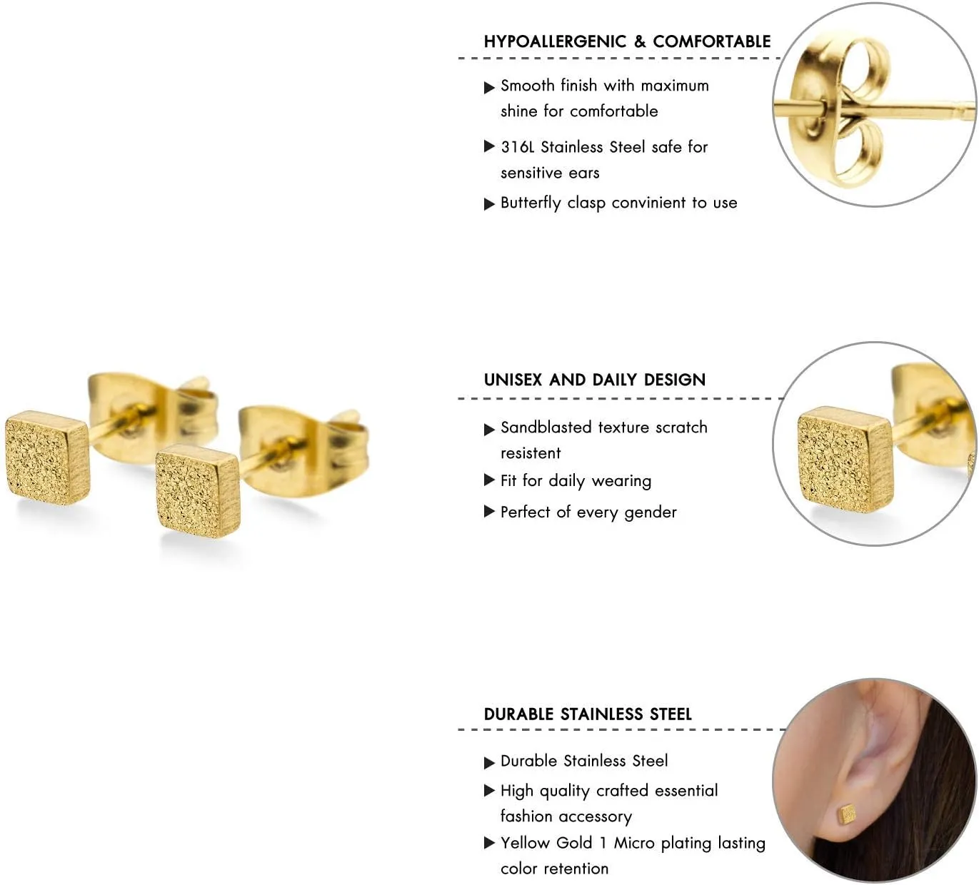 555Jewelry Womens Stainless Steel Square Cube Shape Glittery Cute Stud Earrings