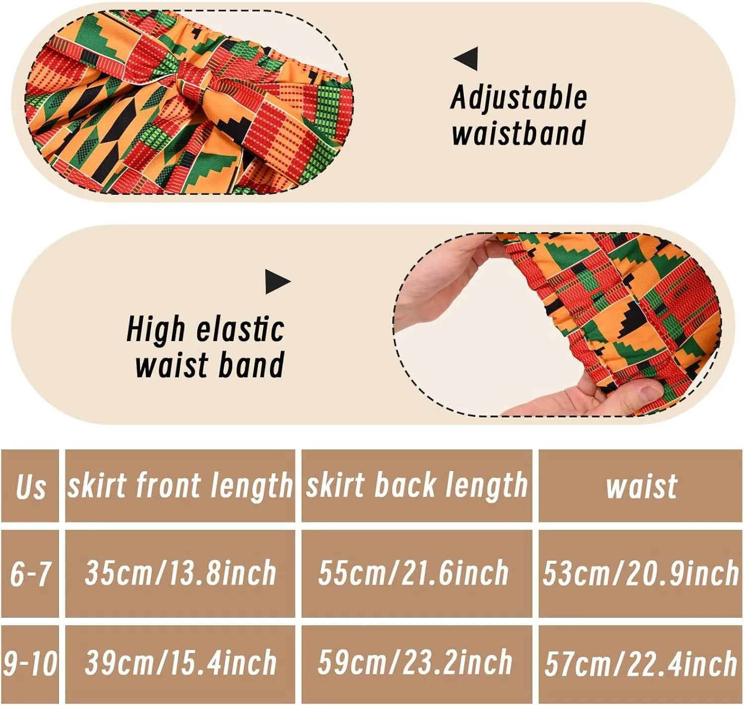 6 Pcs African Clothes Dashiki Skirt Casual Stretch Head Wrap Dangle Earring Necklace Bracelet Rasta Beaded Bracelet