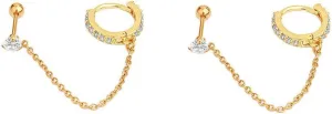 8mm CZ Small Hoop Cuff Earrings for Women Teen Girls Dainty Clear Crystal Cartilage Stainless Steel 20g Screw Back Threader Chain Drop Dangle Stud Delicate Double Piercing 2nd Holes Crawler Climbers Hypoallergenic Studs