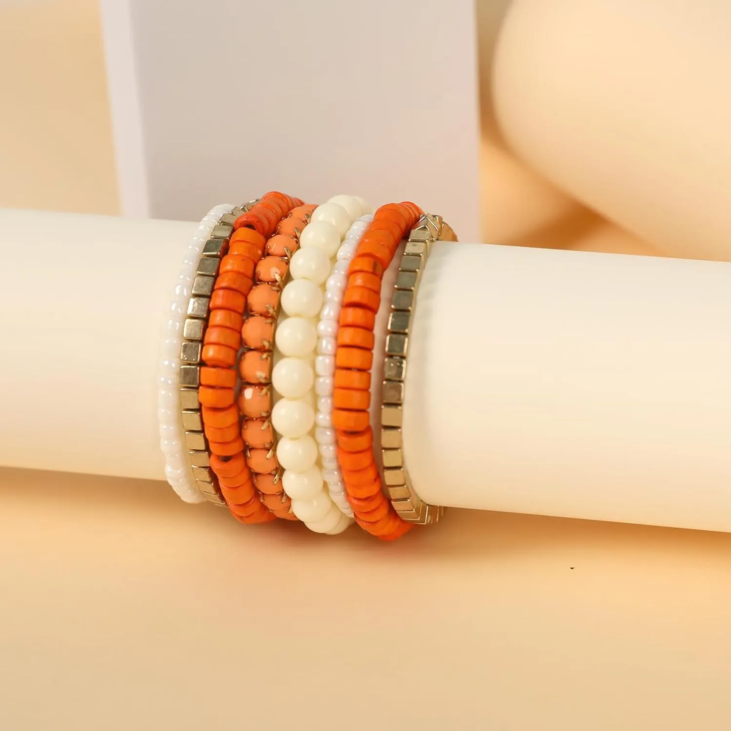 8Pcs Bohemian Beads Bracelets Set Colorful Cube Multi Strand Stretch Stackable Bangle Y2K Bracelet Set