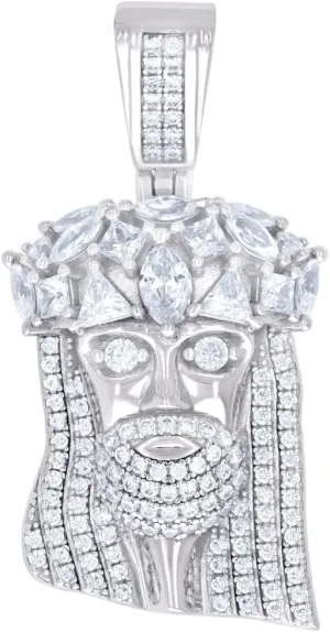 925 Sterling Silver Mens Trillion, Princess cut, Marquise Round CZ Simulated Diamond Jesus Religious Charm Pendant 36.9x18.9mm Wide Necklace for Men