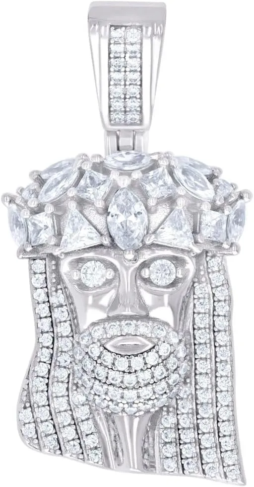 925 Sterling Silver Mens Trillion, Princess cut, Marquise Round CZ Simulated Diamond Jesus Religious Charm Pendant 36.9x18.9mm Wide Necklace for Men