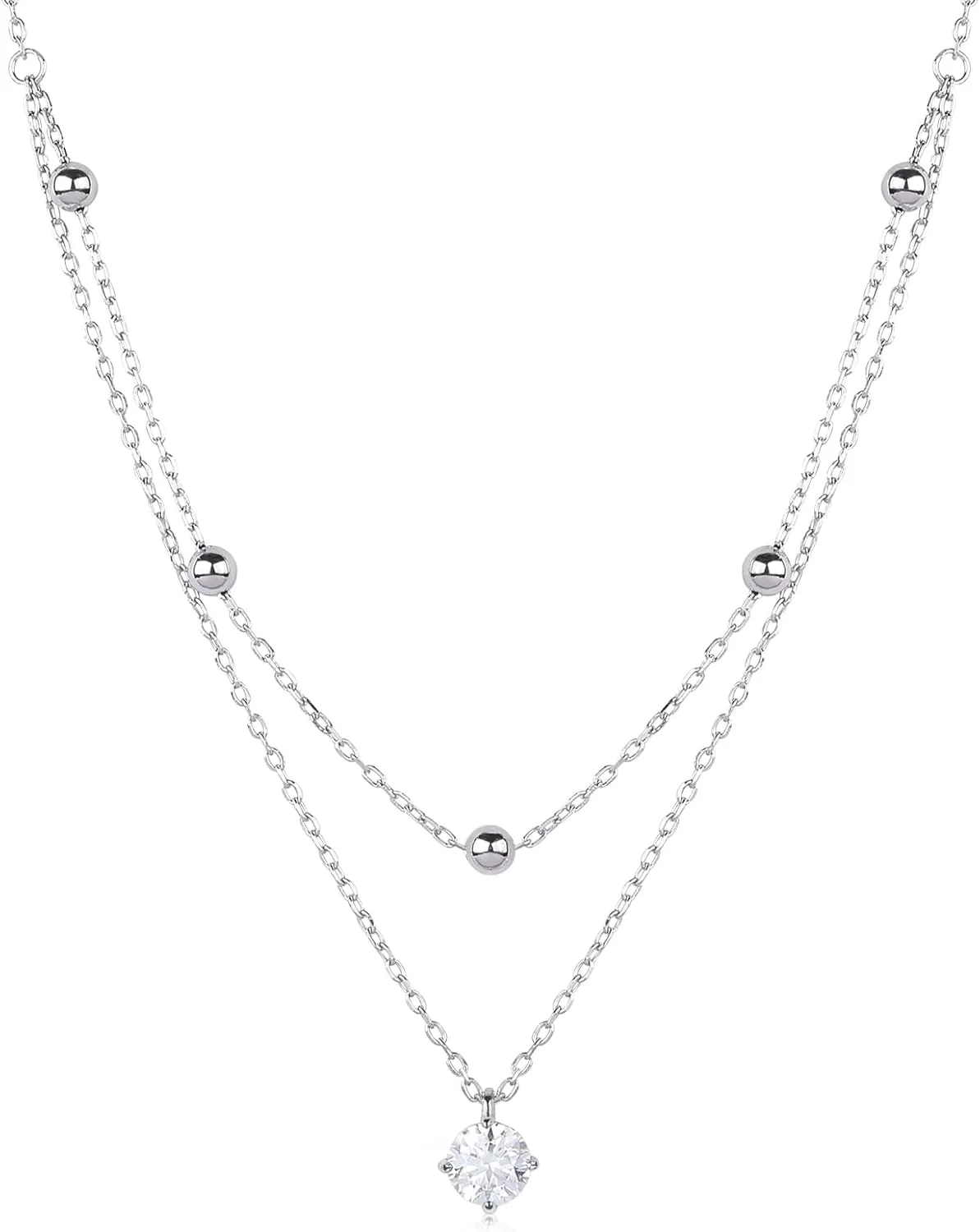 925 Sterling Silver Necklace Layered Silver Necklaces For Women Moissanite Layered Pendant Necklace Ldeal Gift For Women