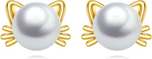 925 Sterling Silver Pearl Cat Earrings Cute Animal Earrings Studs Jewelry Gifts for Women