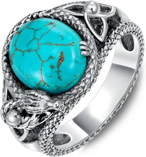 925 Sterling Silver Real Turquoise Dragon Ring for Men Unique Vintage and Genuine Natural Gemstone Rings Jewelry for Him Husband