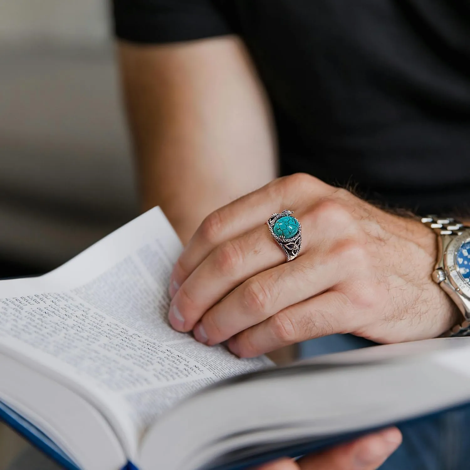 925 Sterling Silver Real Turquoise Dragon Ring for Men Unique Vintage and Genuine Natural Gemstone Rings Jewelry for Him Husband
