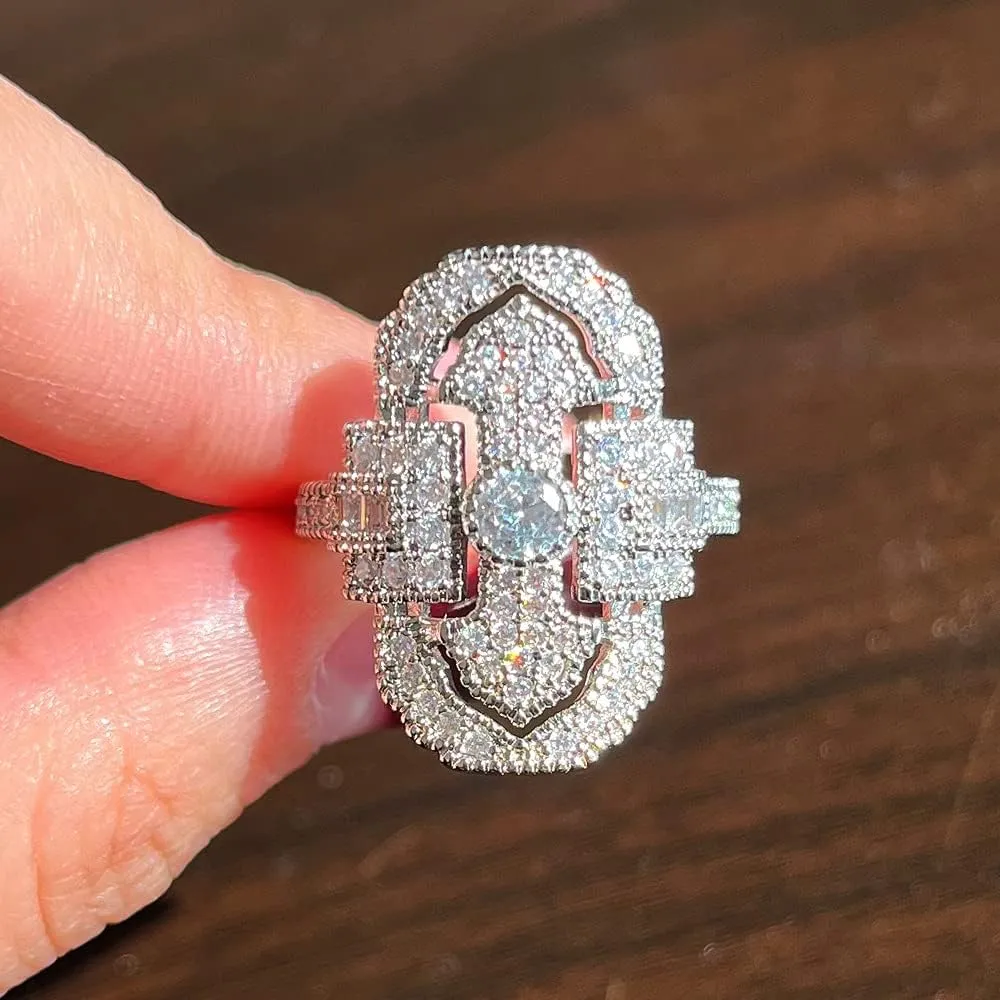 925 Sterling Silver Retro Hollowed out Palace style hand jewelry Unique styling full Diamond Zircon ring Zircon ring Female Jewelry found Earrings