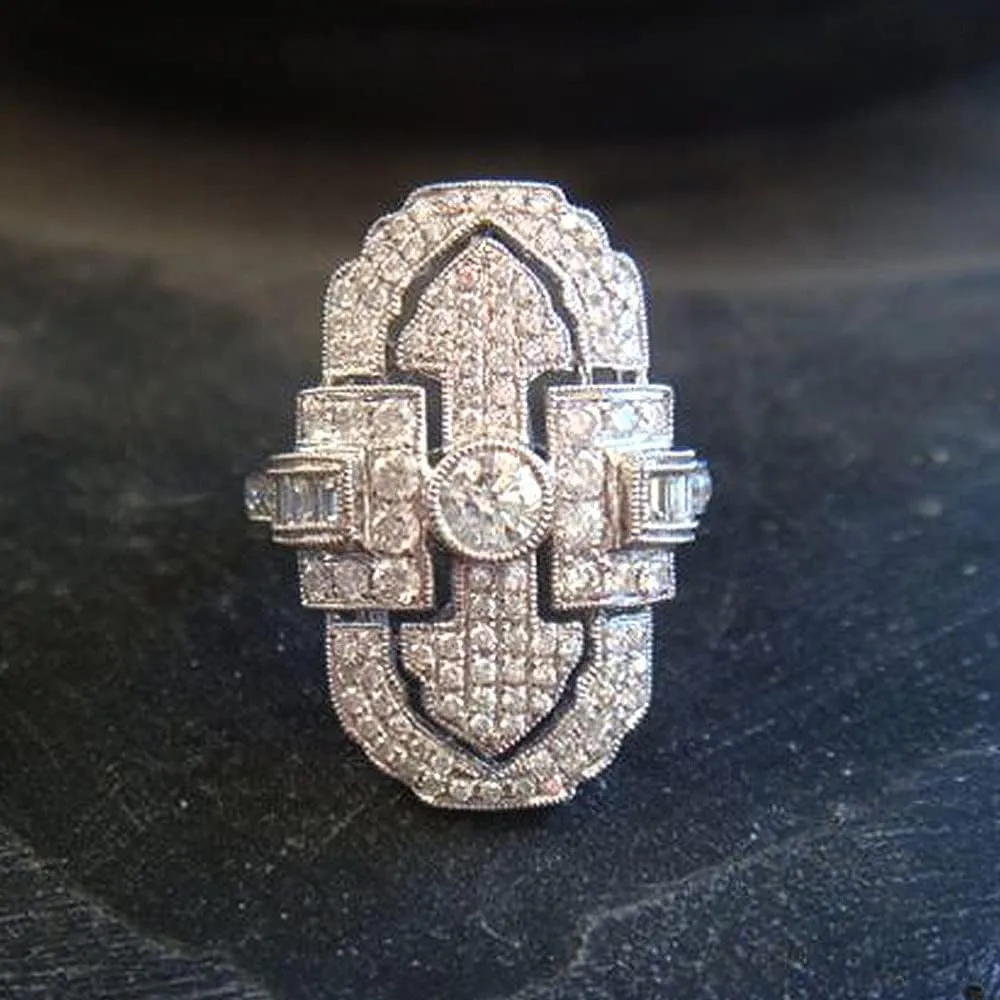 925 Sterling Silver Retro Hollowed out Palace style hand jewelry Unique styling full Diamond Zircon ring Zircon ring Female Jewelry found Earrings