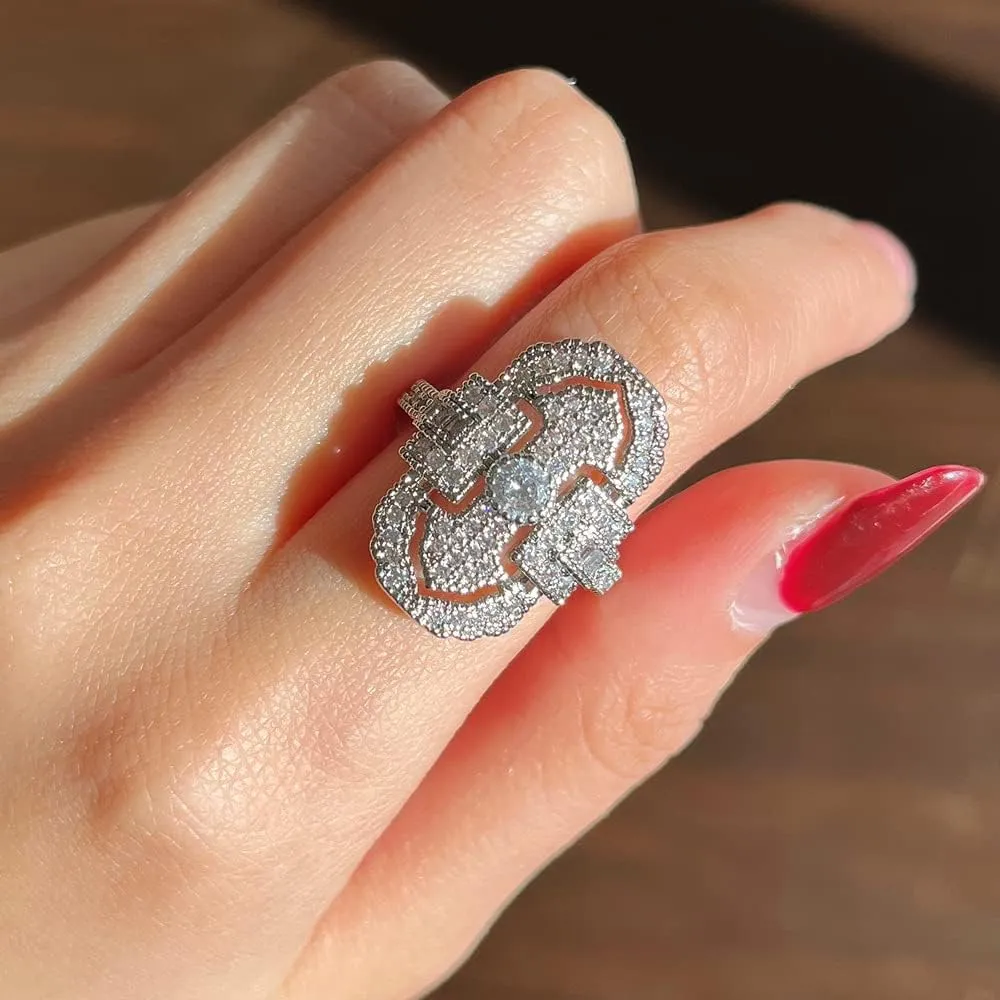 925 Sterling Silver Retro Hollowed out Palace style hand jewelry Unique styling full Diamond Zircon ring Zircon ring Female Jewelry found Earrings