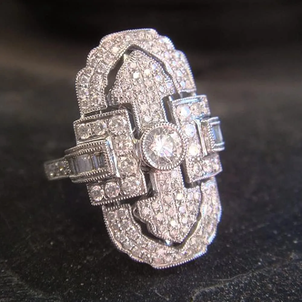 925 Sterling Silver Retro Hollowed out Palace style hand jewelry Unique styling full Diamond Zircon ring Zircon ring Female Jewelry found Earrings