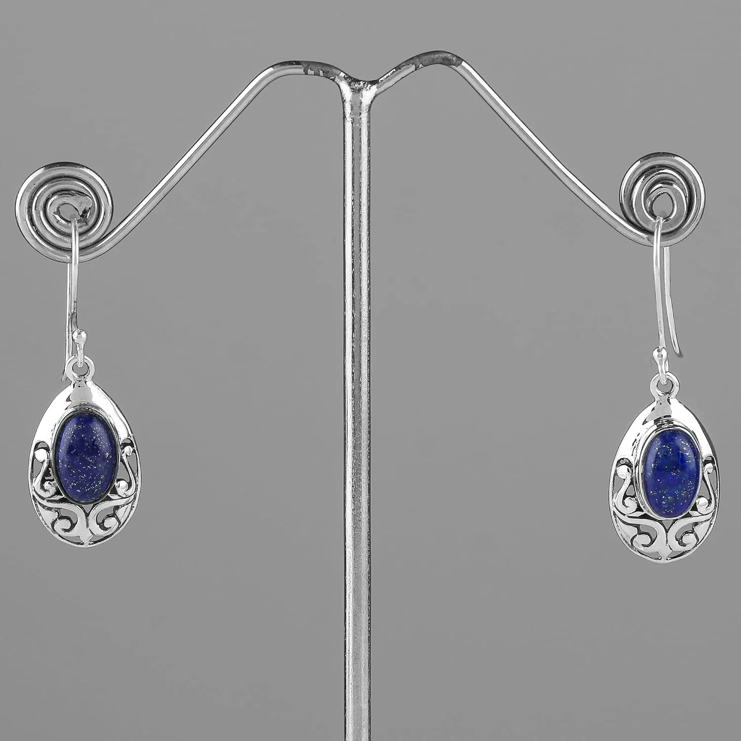 925 Sterling Silver Stud Earrings for Women, Natural Lapis Lazuli Earrings, Healing Crystals, Gemstone Crystals Jewelry, Handmade, Birthstone, Filigree, Bridal Jewelry