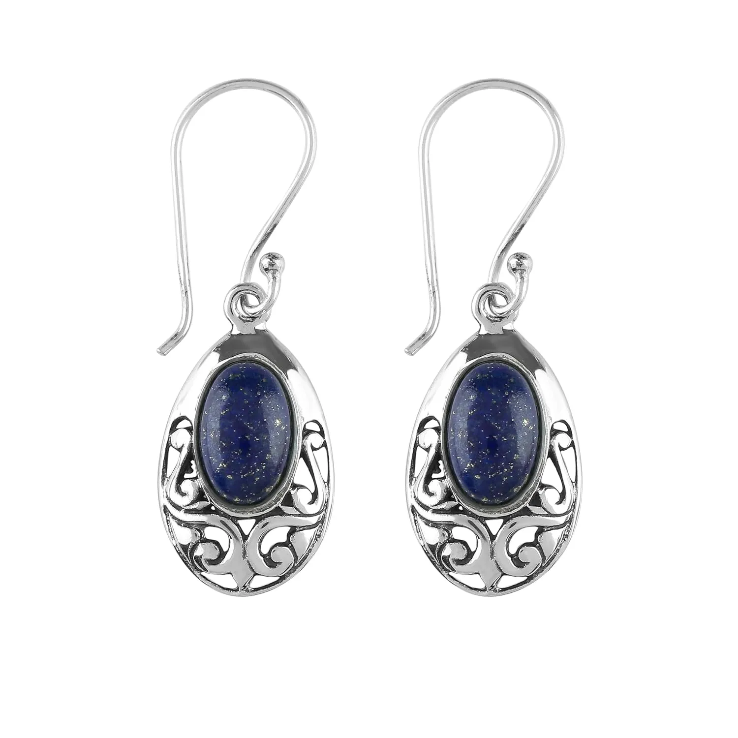 925 Sterling Silver Stud Earrings for Women, Natural Lapis Lazuli Earrings, Healing Crystals, Gemstone Crystals Jewelry, Handmade, Birthstone, Filigree, Bridal Jewelry