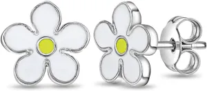 925 Sterling Silver White Enamel Daisy Flower Earrings For Little Girls 7mm - Cute and Delicate Enamel Daisy Flower Earrings for Little Girls Sensitive Ears