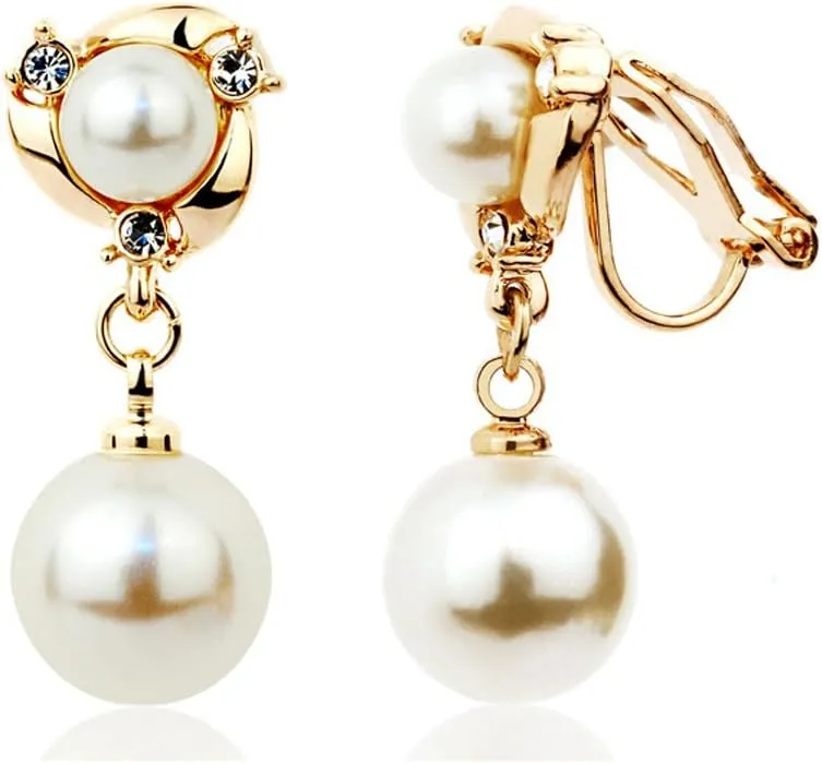 Acefeel Clip On Earring For Women Pearl Non Pierced Clip Earrings