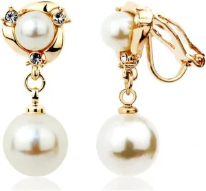 Acefeel Clip On Earring For Women Pearl Non Pierced Clip Earrings