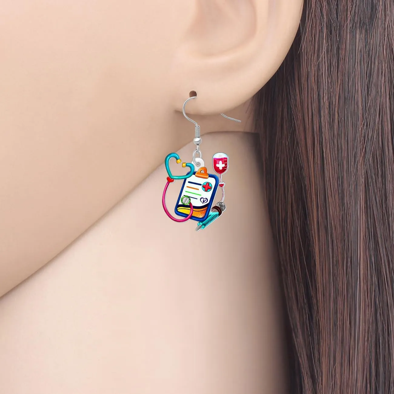 Acrylic Funny Stethoscope Nurse Dangle Earrings Cute Heart Earrings Dangling Nursing Graduation Appreciation Jewelry Nurse Gifts for Women Doctor RN Accessories