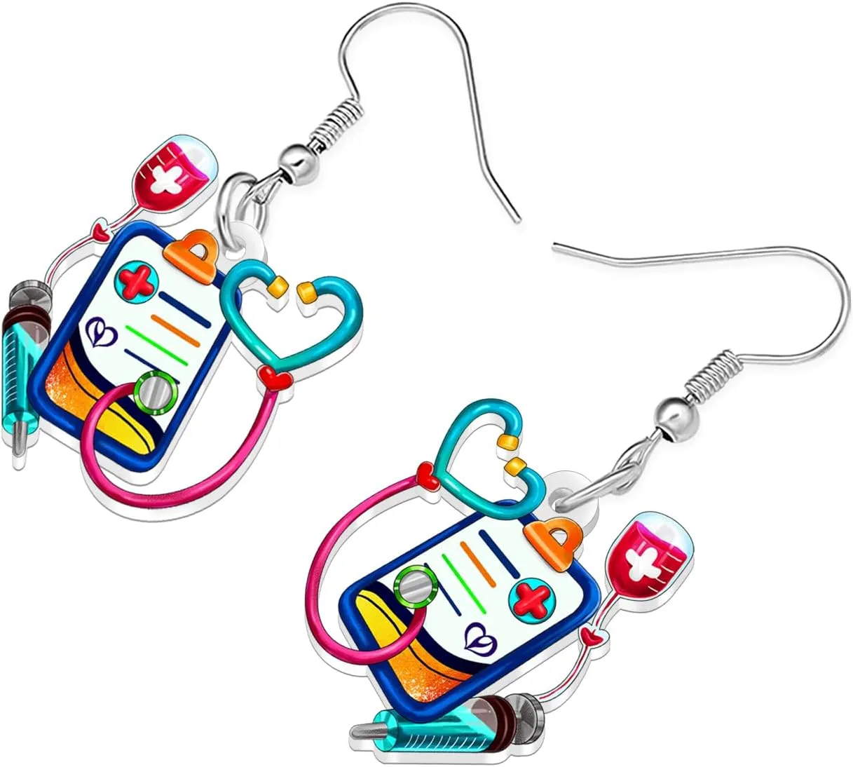 Acrylic Funny Stethoscope Nurse Dangle Earrings Cute Heart Earrings Dangling Nursing Graduation Appreciation Jewelry Nurse Gifts for Women Doctor RN Accessories