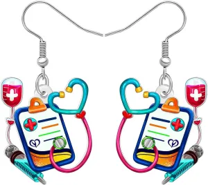 Acrylic Funny Stethoscope Nurse Dangle Earrings Cute Heart Earrings Dangling Nursing Graduation Appreciation Jewelry Nurse Gifts for Women Doctor RN Accessories