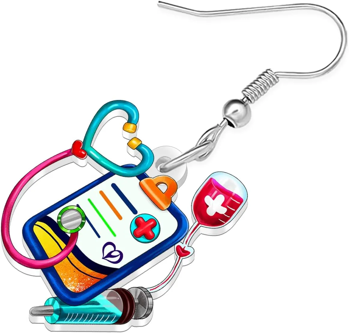Acrylic Funny Stethoscope Nurse Dangle Earrings Cute Heart Earrings Dangling Nursing Graduation Appreciation Jewelry Nurse Gifts for Women Doctor RN Accessories