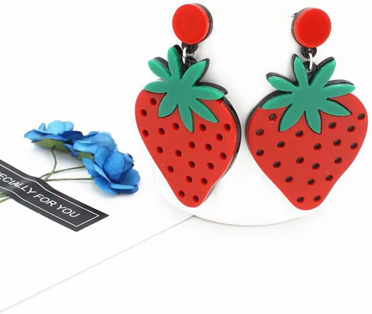 Acrylic Lifelike Fruits Earrings Imitate Food Red Strawberry Dangle Drop Earrings for Women