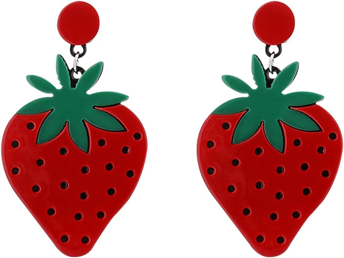 Acrylic Lifelike Fruits Earrings Imitate Food Red Strawberry Dangle Drop Earrings for Women