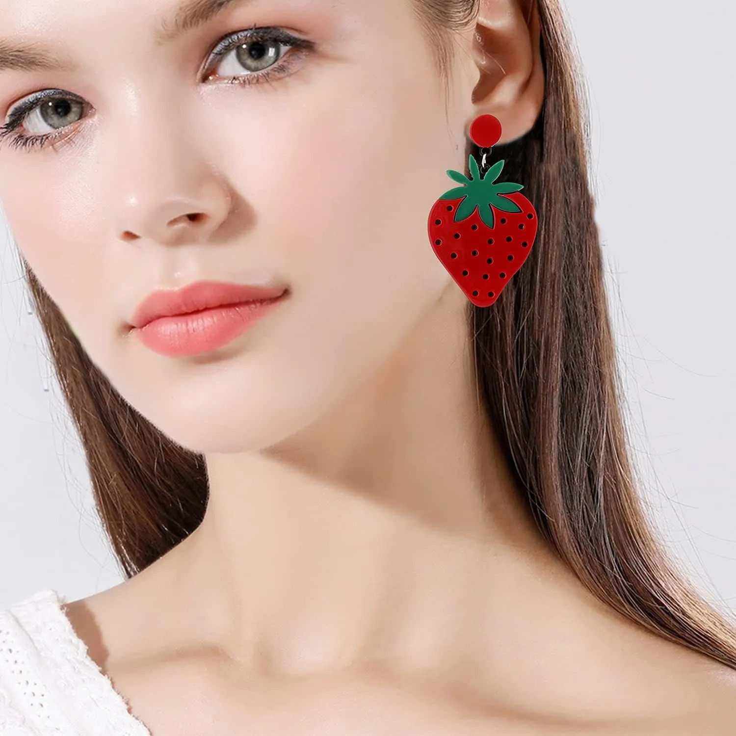 Acrylic Lifelike Fruits Earrings Imitate Food Red Strawberry Dangle Drop Earrings for Women
