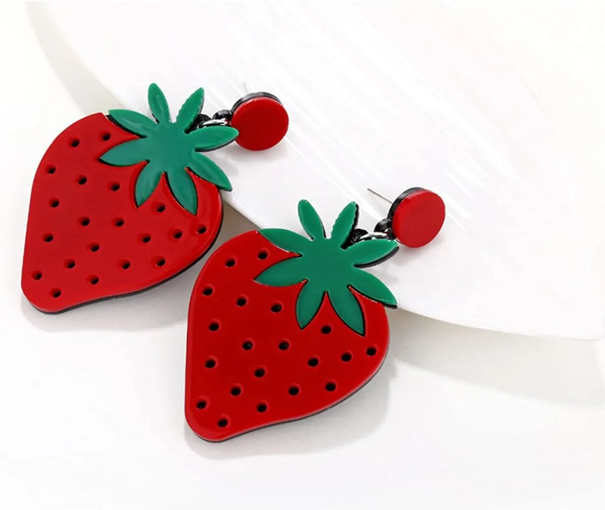 Acrylic Lifelike Fruits Earrings Imitate Food Red Strawberry Dangle Drop Earrings for Women