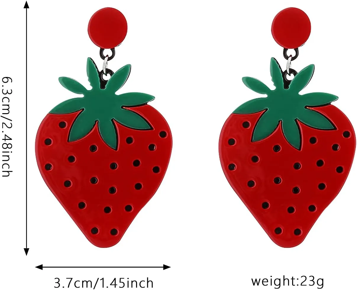 Acrylic Lifelike Fruits Earrings Imitate Food Red Strawberry Dangle Drop Earrings for Women