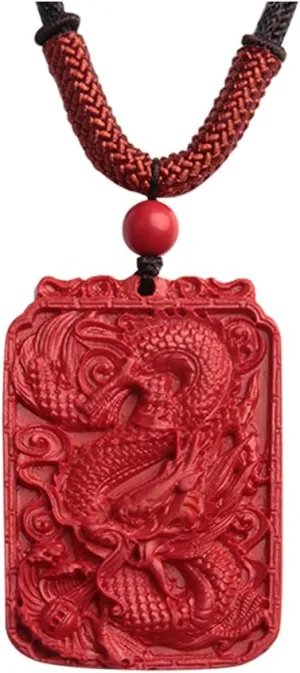 Acxico 1 Pcs Chinese Natural Red Organic Cinnabar Dragon Necklace Pendant Lucky Amulet Hot