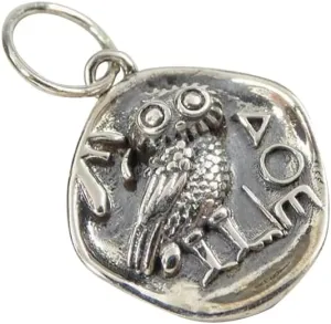 Acxico 1Pcs Sterling Silver Ancient Owl Coin Organic Round Small Charm Pendant Unique