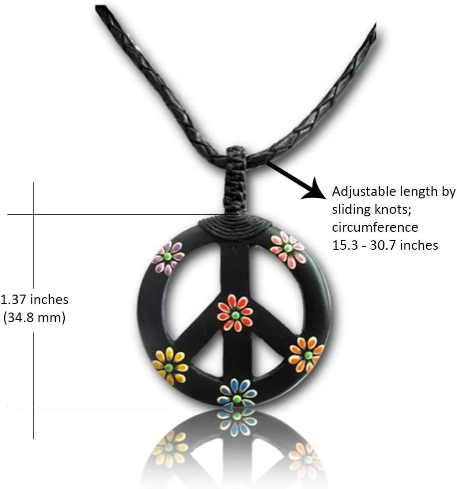 Adjustable Peace Sign Pendant Necklace with Organic Wood - Hippie Accessories and Hippie Costume for 60s or 70s