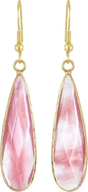 AeraVida Long Teardrop Pink and White Kunzite Sterling Silver Dangle Earrings | Handmade Polished .925 Fishhook Drop Earrings | Elegant Lightweight Evening Jewelry Gift