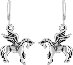 AeraVida Mythical Winged Horse Pegasus .925 Sterling Silver Dangle Earrings | Winged Horse Earrings for Women | Dangle Winged Horse Earrings | Sterling Horse Earrings for Women
