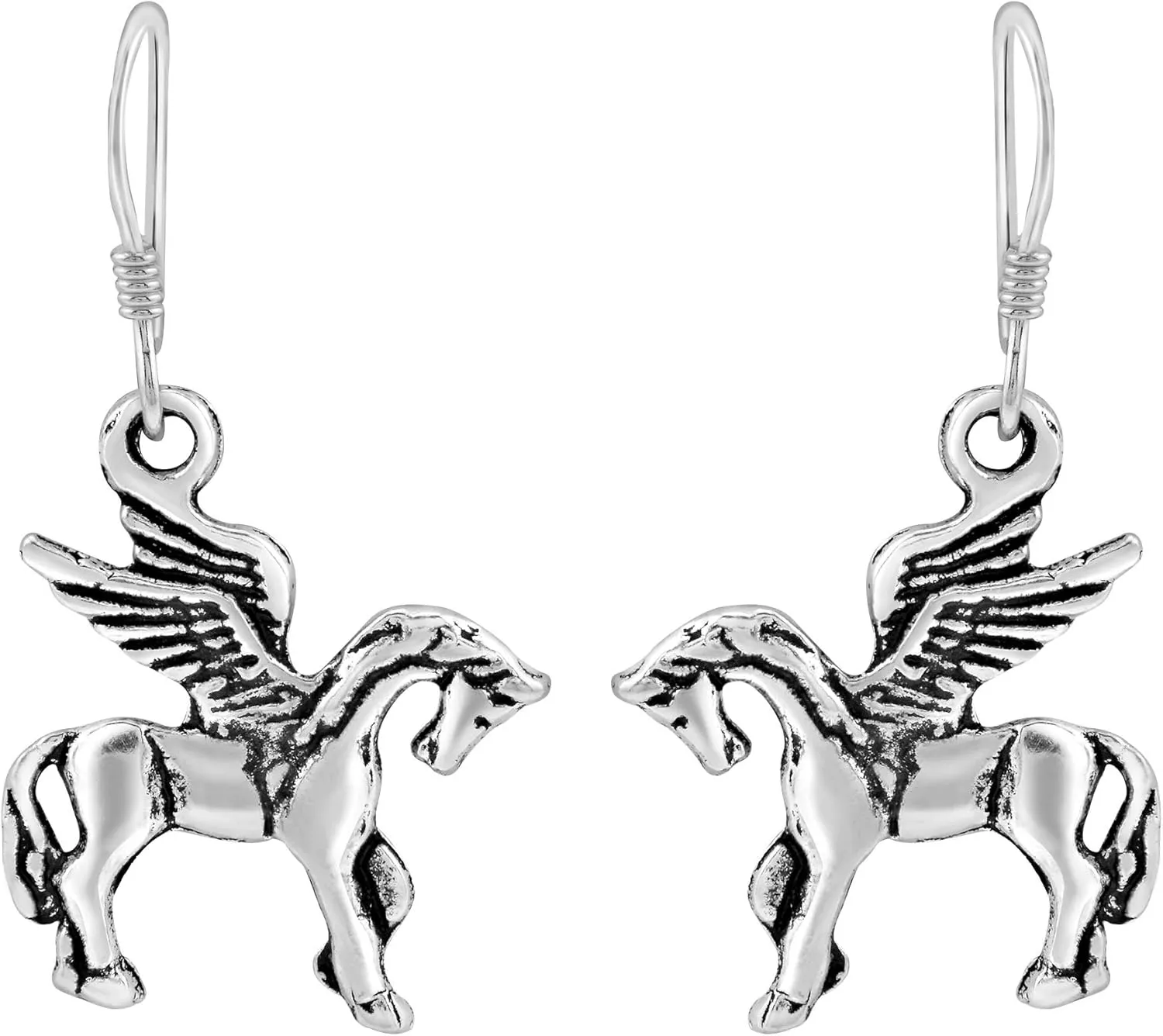 AeraVida Mythical Winged Horse Pegasus .925 Sterling Silver Dangle Earrings | Winged Horse Earrings for Women | Dangle Winged Horse Earrings | Sterling Horse Earrings for Women