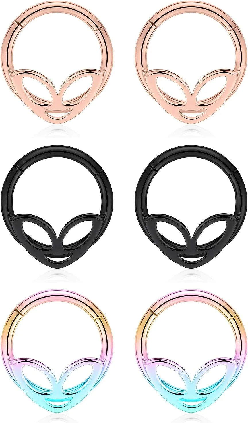 Alien Septum Hoop Rings Piercing Jewelry 16g 10mm Daith Helix Earrings for Women Men Hypoallergenic Surgical Stainless Steel
