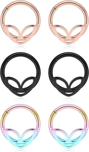 Alien Septum Hoop Rings Piercing Jewelry 16g 10mm Daith Helix Earrings for Women Men Hypoallergenic Surgical Stainless Steel