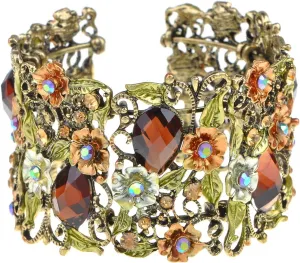 Alilang Antique Hollow Vintage Floral Topaz Crystal Rhinestone Flower Garden Bracelet Bangle Cuff