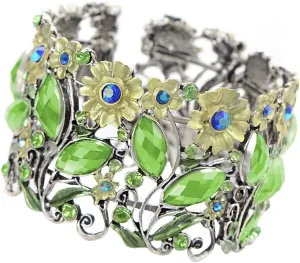 Alilang Antique Hollow Vintage Floral Topaz Crystal Rhinestone Flower Garden Bracelet Bangle Cuff
