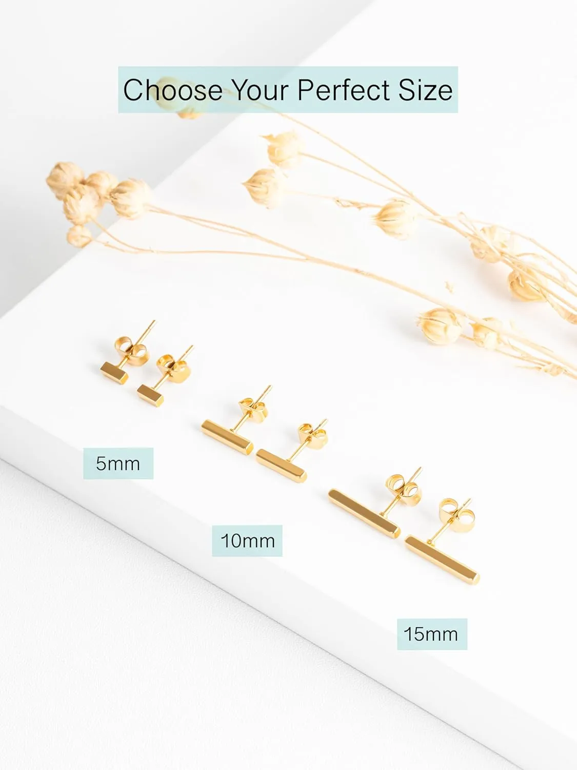 Altitude Boutique 18K Gold or Silver Plated Bar Stud Earrings | Hypoallergenic Small Bar Earrings for Women | Delicate Jewelry