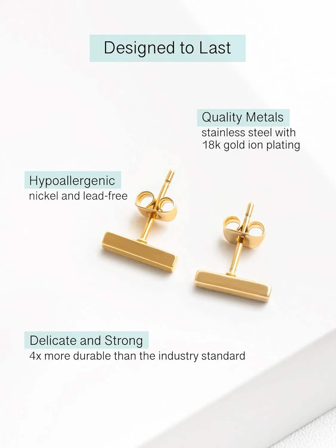 Altitude Boutique 18K Gold or Silver Plated Bar Stud Earrings | Hypoallergenic Small Bar Earrings for Women | Delicate Jewelry