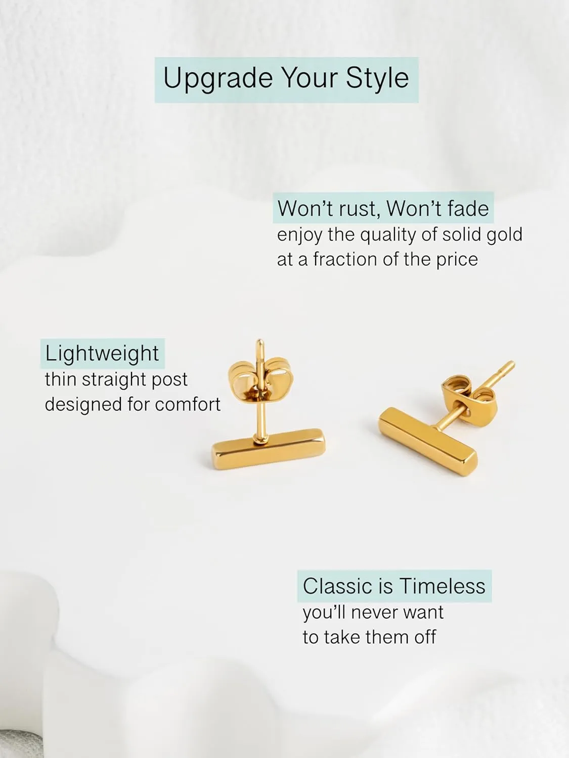 Altitude Boutique 18K Gold or Silver Plated Bar Stud Earrings | Hypoallergenic Small Bar Earrings for Women | Delicate Jewelry