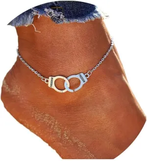 Aluinn Handcuffs Anklet Bracelet stainless steel Cute Silver Anklets chain charm Foot Jewelry Accessories for Women Summer Beach