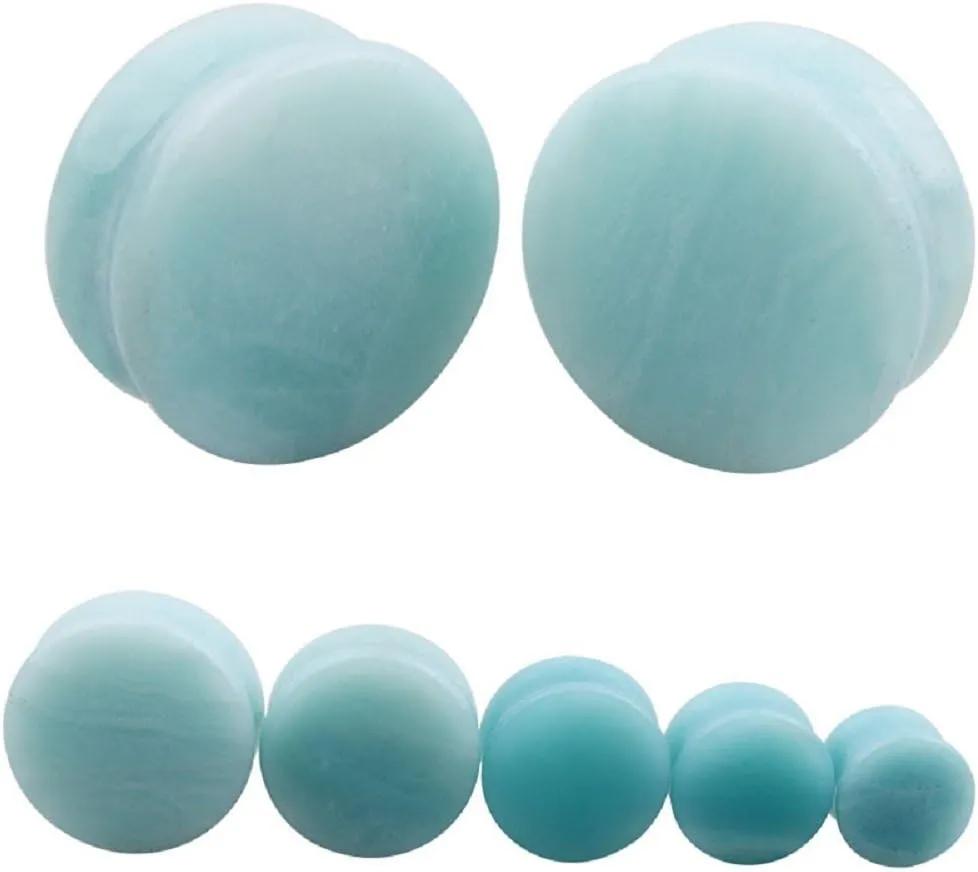 Amazonite Natural Organic Stone Ear Tunnels Plugs Stretcher Flesh Expander Gauges Earrings Aventurine Double Flared Body Piercings Jewelry