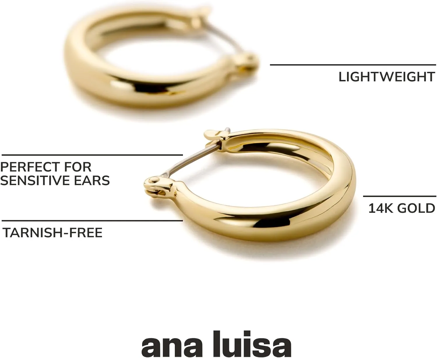 Ana Luisa Jewelry Hoop Earrings for Women Trendy -14K Gold Plated & Silver Rhodium Plated Earrings Hoops - Chunky, Thin, Dome, Drop & Safety Pin Assorted - Hypoallergenic Tarnish-Free - Dainty Jewelry