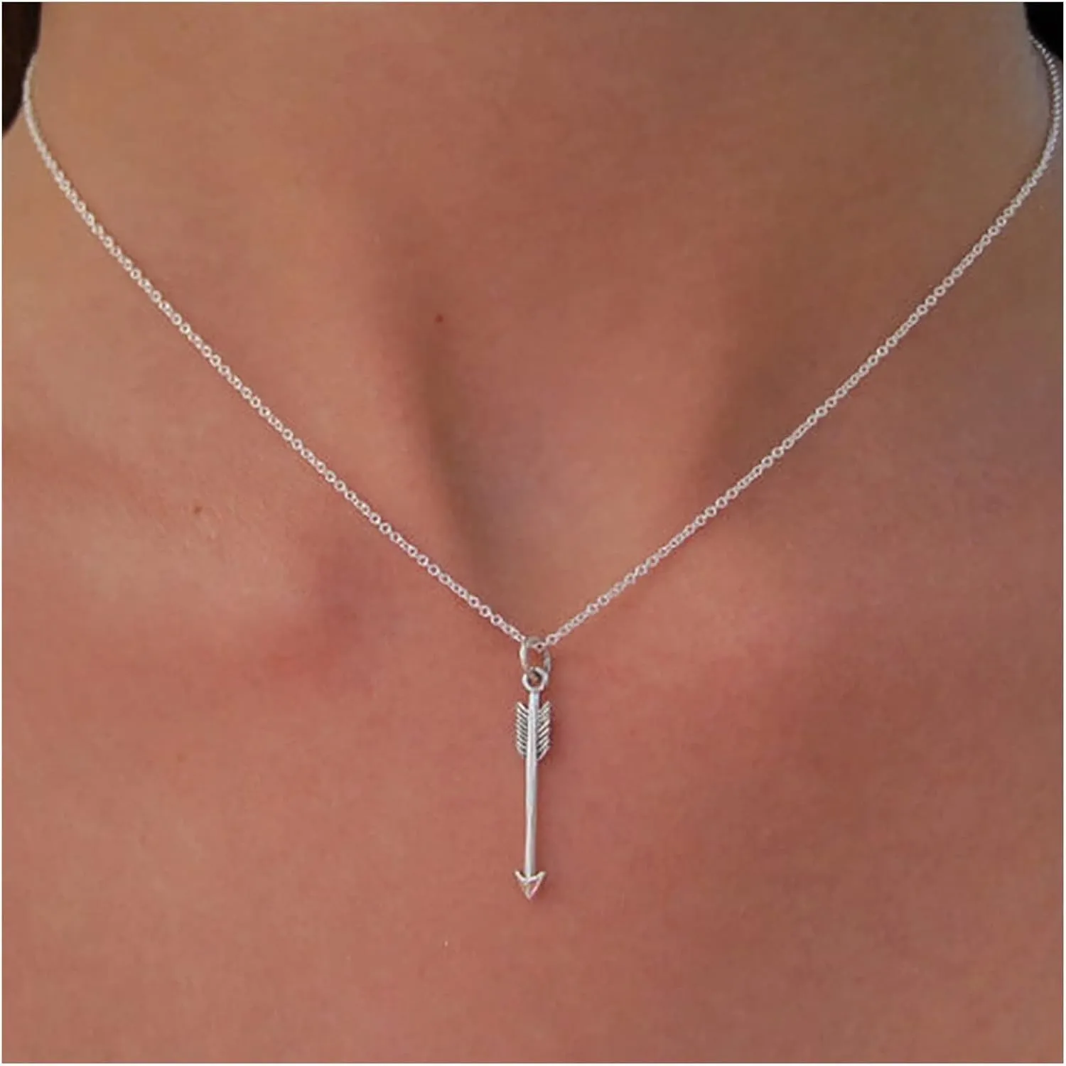 Andelaisi Boho Arrow Pendant Choker Necklace - Silver Arrow Cupid Vintage Minimal Jewelry for Women