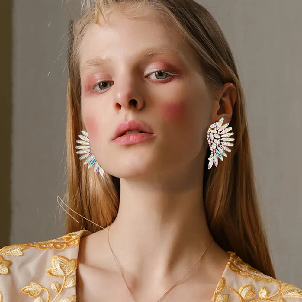 Angel Wing Statement Stud Earrings Cubic Zirconia Colorful Rhinestone Geometrical Flower Dangle Drop Earring Fashion Exaggerated Jewelry Gifts for Women Girls