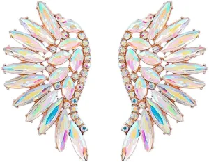 Angel Wing Statement Stud Earrings Cubic Zirconia Colorful Rhinestone Geometrical Flower Dangle Drop Earring Fashion Exaggerated Jewelry Gifts for Women Girls