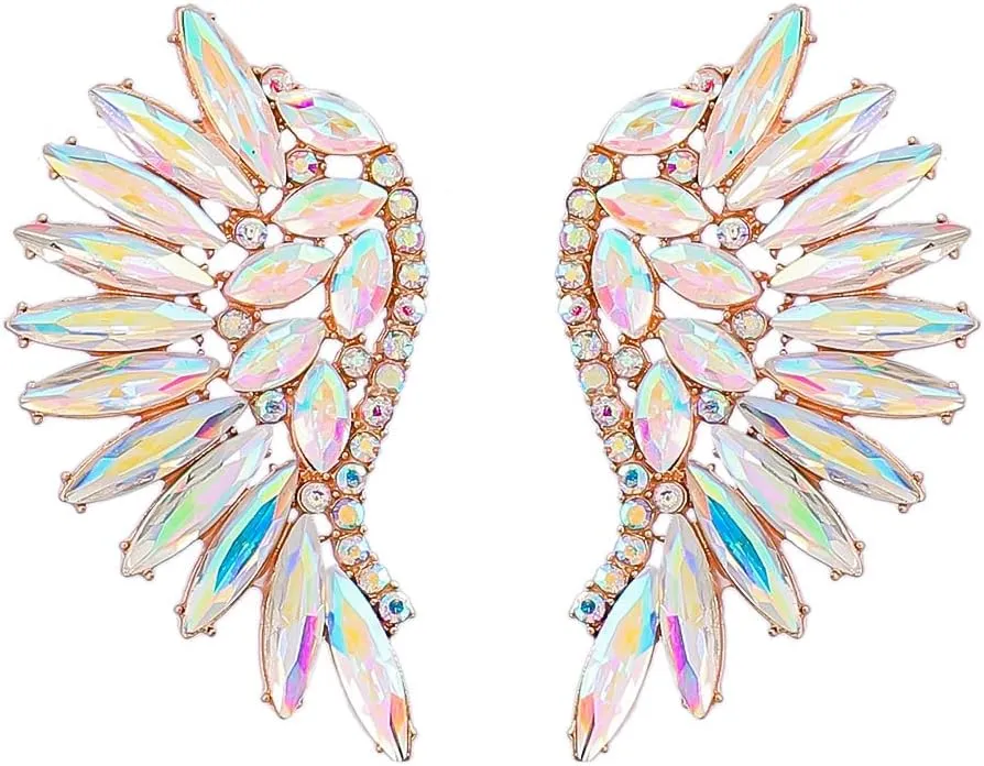 Angel Wing Statement Stud Earrings Cubic Zirconia Colorful Rhinestone Geometrical Flower Dangle Drop Earring Fashion Exaggerated Jewelry Gifts for Women Girls